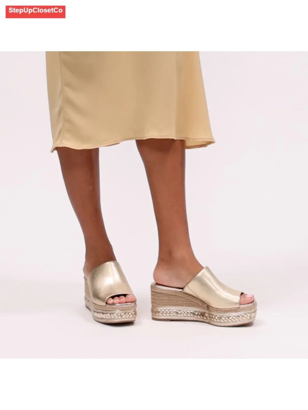 Leather Espadrille Wedge Platform Sandals Slip-On Open Toe